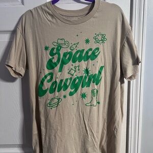Space Cowgirl Graphic Tee - Green on Beige
